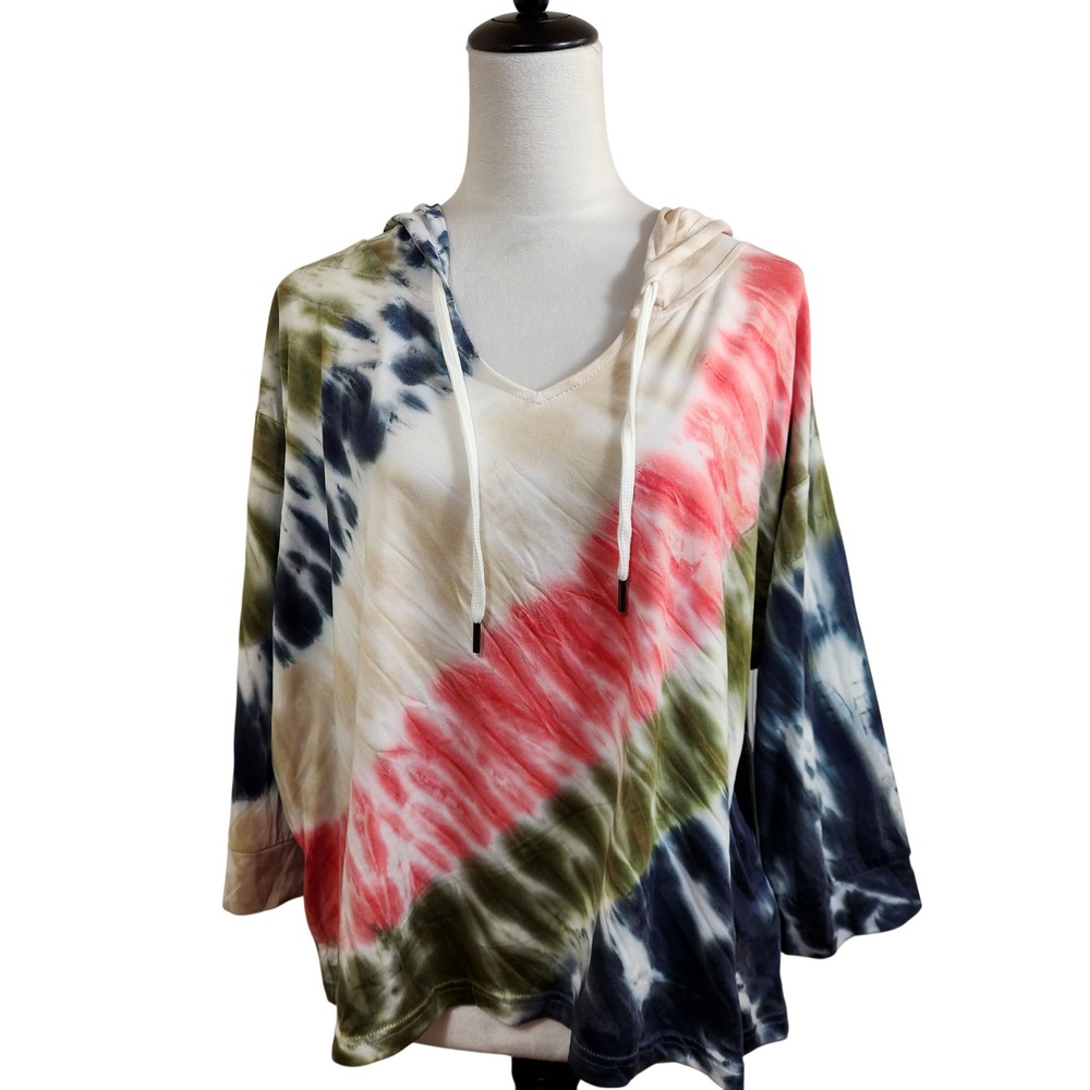 Sportelle Tie Dye Cropped Hoodie Sweatshirt Womens XL Comfort Athleisure Top NWT
